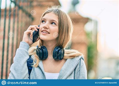 Beautiful Caucasian Student Teenager Smiling Happy Talking On The