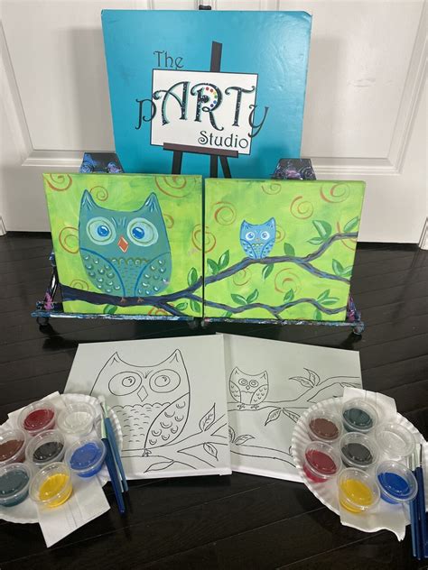 Mama And Baby Owl At Home Art Kits 2 12x12 Canvases