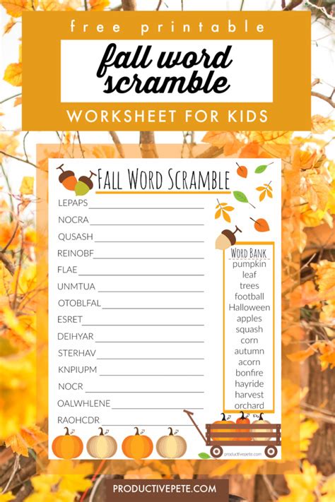 Fall Word Scramble For Kids Free Printable Worksheet