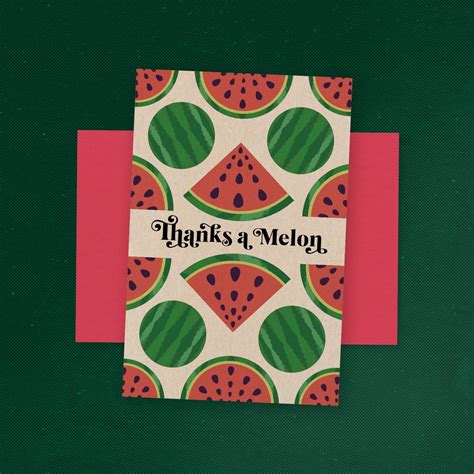 Thanks A Melon Watermelon Thank You Card Envelope Etsy