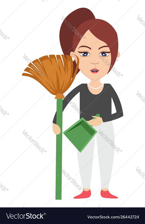 Woman With Dust Pan On White Background Royalty Free Vector