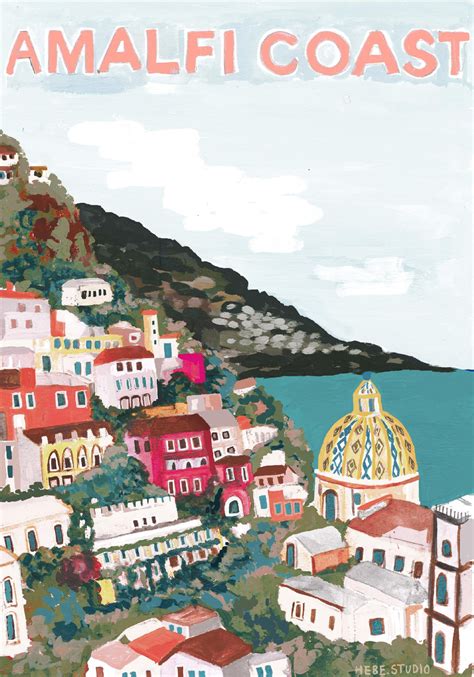 A4 A3 Art Print Positano Dreaming Etsy Illustration Amalfi Coast
