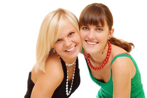 two smiling girls on white background picture image 6390779