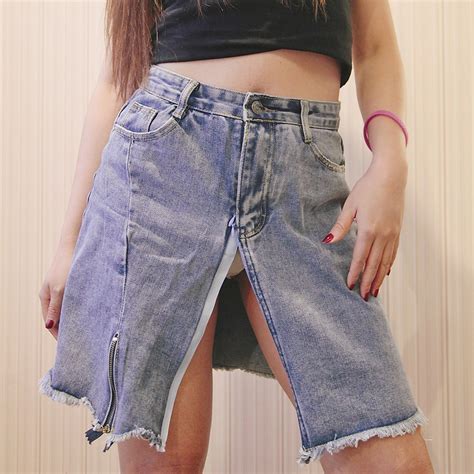 Outdoor Sex Skirts Open Croch Zipper Jeans Skirt Women Denim Hosen