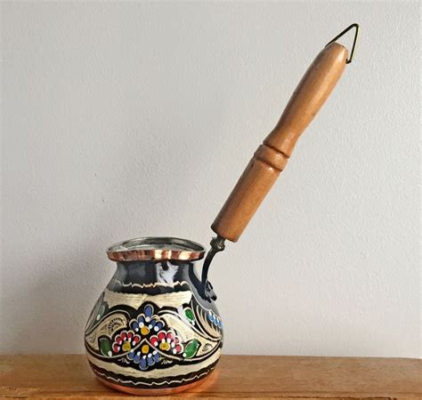 Handmade Hand Carved Copper Turkish Coffee Pot Colourful Etsy Uk