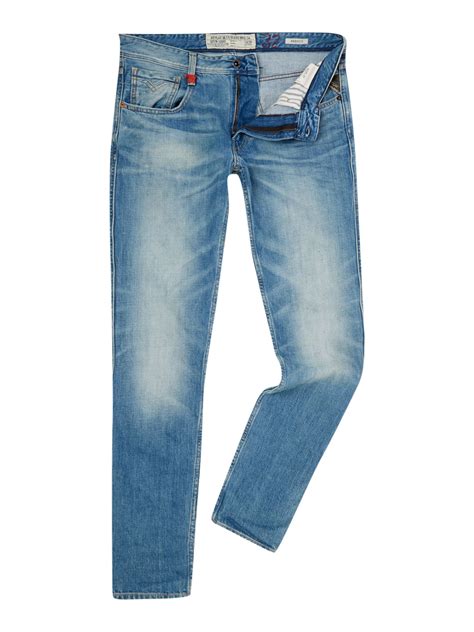 Replay Anbass Light Wash Slim Fit Jeans In Blue For Men Denim Light
