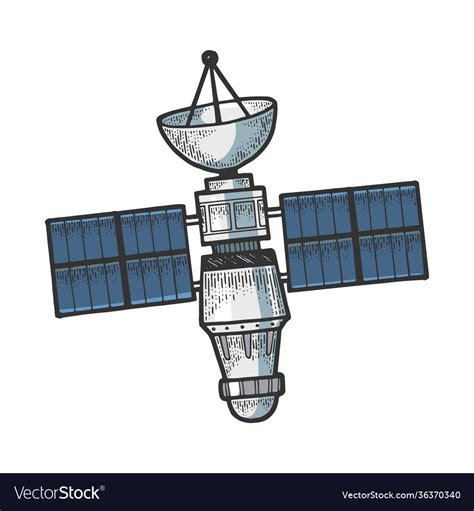 Artificial Satellite Sketch Engraving Royalty Free Vector