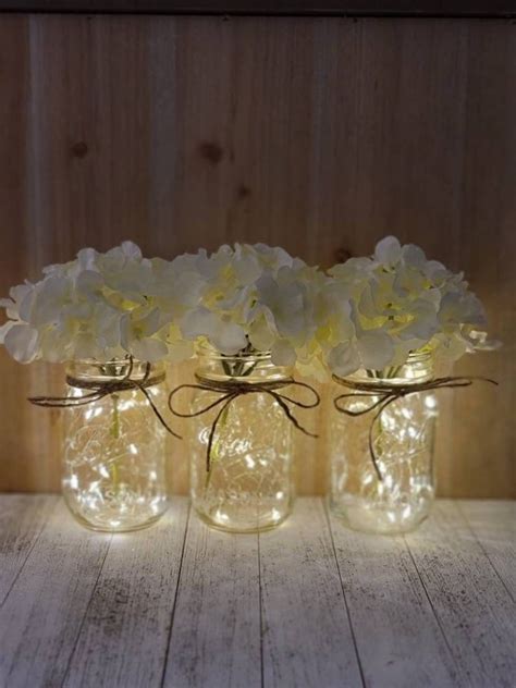Lighted Mason Jar Centerpiece Wedding Centerpiece Table Centerpiece