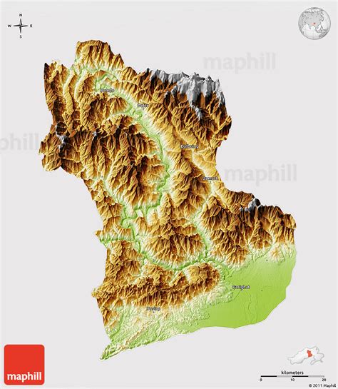 Physical 3d Map Of East Siang Along Cropped Outside