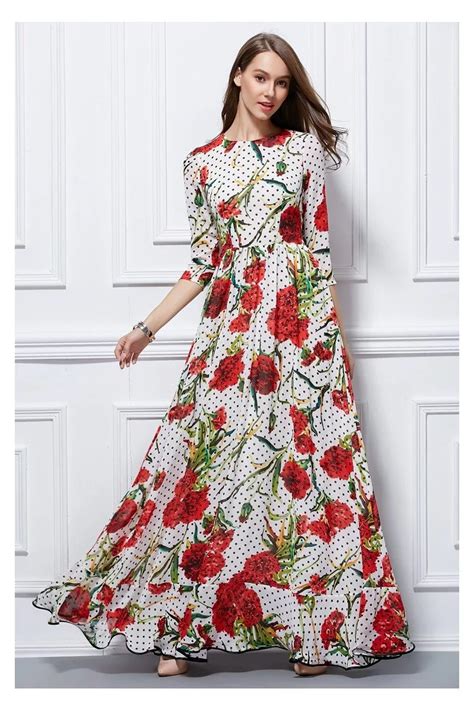 Rose Floral Print Long Chiffon Dress 87 Ck426