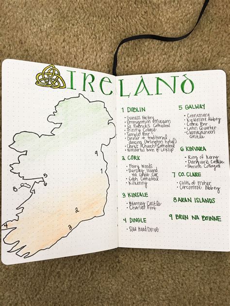 Ireland Bucket List Bullet Journal | Bullet journal ireland, Travel art journal, Bullet journal ...