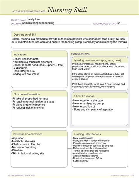Ati Nursing Skill Enteral Feedings Active Learning Templates The Best