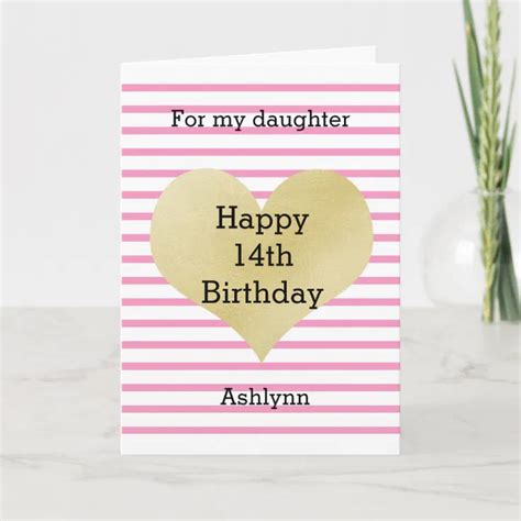 Pink And Gold Heart Happy 14th Birthday Daughter Card Zazzle