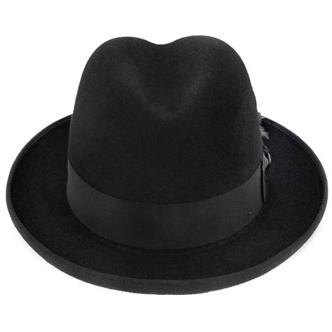 Mens Stetson Fur Felt Homburg Hat 2 Inch Brim Black