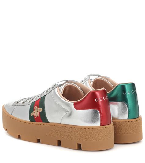 Gucci Ace Leather Platform Sneakers In Silver Metallic Lyst
