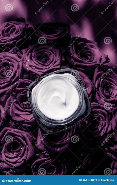 Face Cream Skin Moisturizer On Purple Roses Flowers Luxury Skincare
