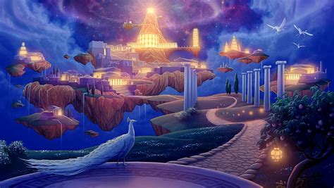 Olympus At Night Fantasy Landscape Anime Scenery Fantasy Artwork