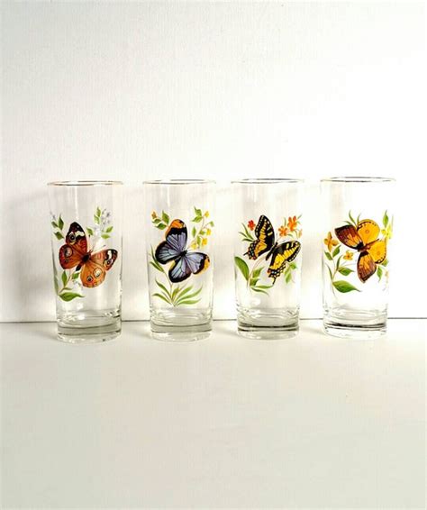 Vintage Butterfly Drinking Glasses Gold Rim By Upthewallflower