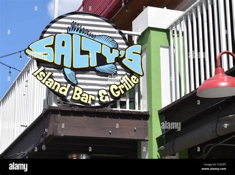 Clearwater Beach Florida Saltys Island Bar And Grille Sign Stock Photo