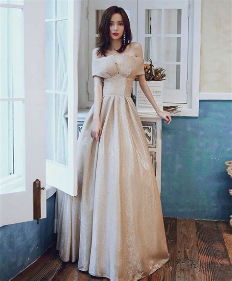 Simple Champagne Satin Long Prom Dress Champagne Evening Dress