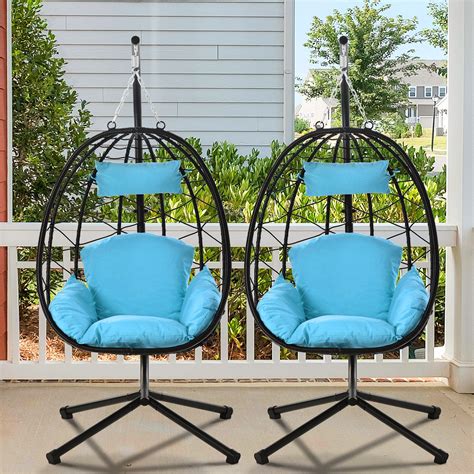Syngar 2 Piece Indoor Outdoor Patio Wicker Hanging Chair Swing Hammock