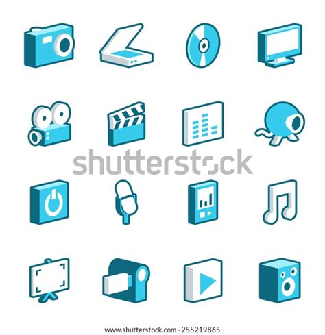 Collection Blue Multimedia Vector Icons Stock Vector Royalty Free