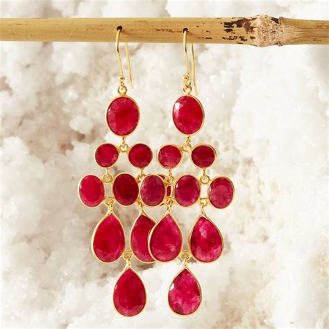 Ruby Gold Plated Silver Chandelier Earrings By Rochejewels Red Garnet