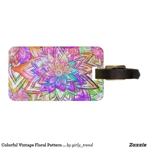 Bright floral pattern vintage suitcase. Custom Luggage Tag - Colorful Vintage Floral Pattern ...