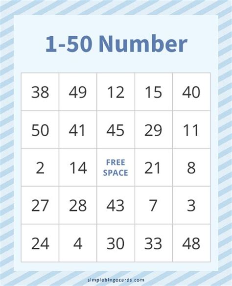 Printable 1 50 Number Bingo