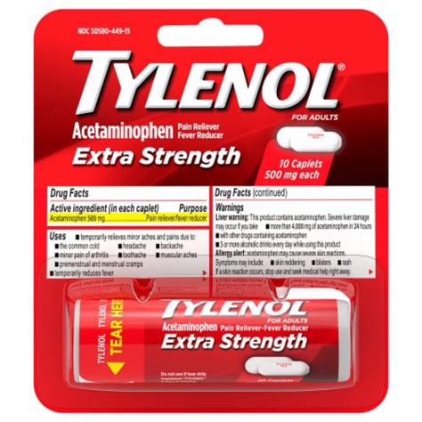 Tylenol Extra Strength 500mg Caplets 10 Ct Food 4 Less