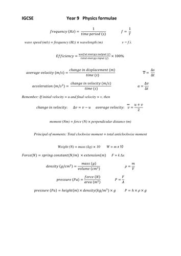 Spice Of Lyfe Physics Formula List Igcse