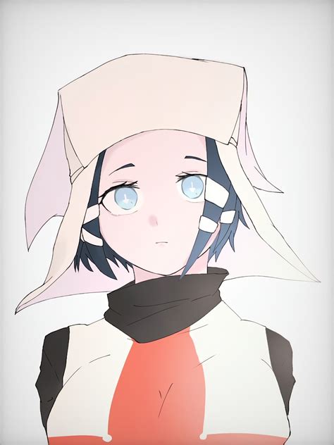 An Anime Character With Blue Eyes Wearing A White Hat And Black Scarf