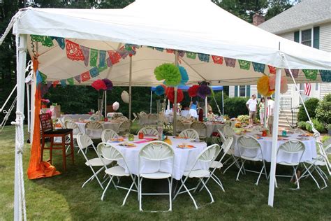 We took pictures last night and the tent hadn't been used at all yet. mexican bridal shower theme | The tent with round tables ...