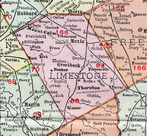 Limestone County Texas Map 1911 Groesbeck Mexia Thornton Kosse