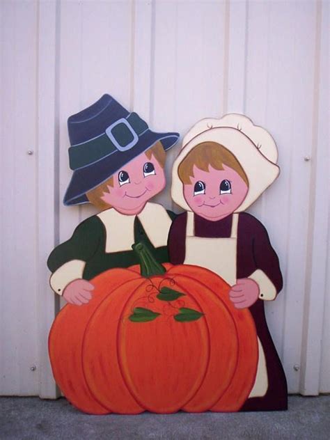 Pilgrim Couple With Pumpkin Fall Thanksgiving Yard Lawn Art Ornament