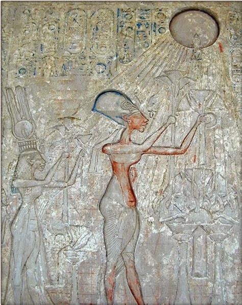 Relief Of Akhenaten Nefertiti And Two Daughters Adoring The Aten C1372 C1350 Bc Ancient