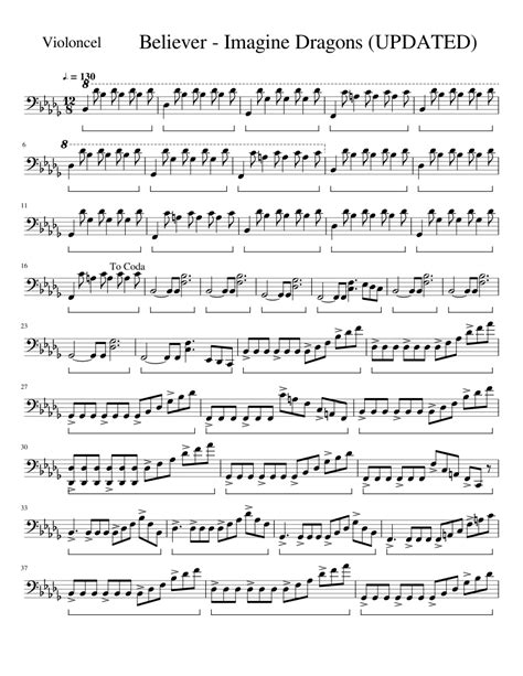 Believer Imagine Dragons Updated Sheet Music For Cello Solo