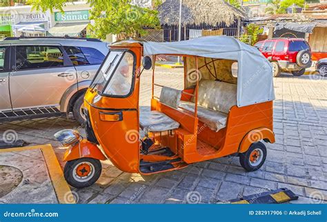 Orange White Tuk Tuk White Tuktuks Rickshaw In Mexico Editorial Photo