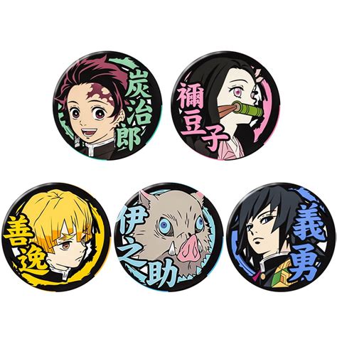 Taicanon 5pcs Demon Slayer Badges Kimetsu No Yaiba Brooch Badges Set Cosplay Button Pins Brooch