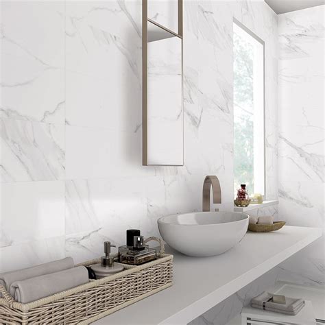 Wickes Calacatta Gloss White Marble Effect Glazed Porcelain Wall Floor