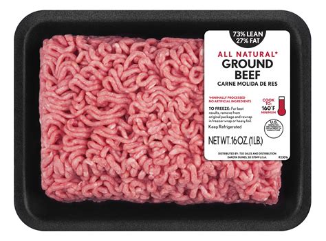 All Natural 73 Lean27 Fat Ground Beef Tray 1 Lb