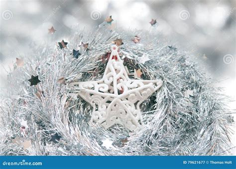 Silver Christmas Star With Snow Effect Background Stock Image Image