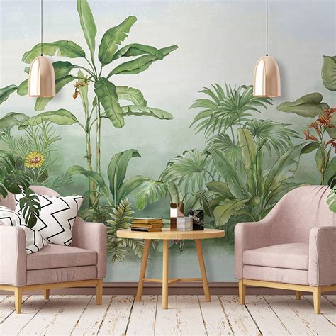 Murwall Forest Wallpaper Jungle Wall Mural Drawing Paint Leaves On