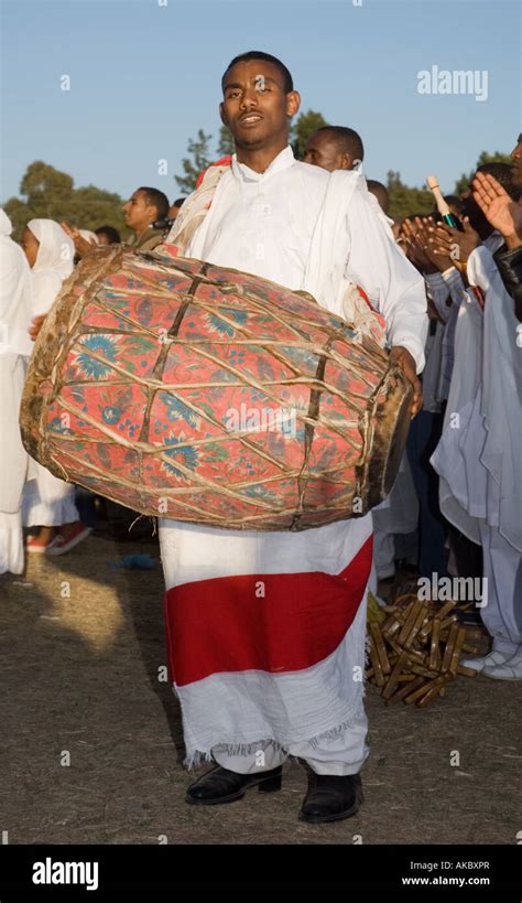 Ethiopian Orthodox Debterra A Choir Member With A Traditional Drum At