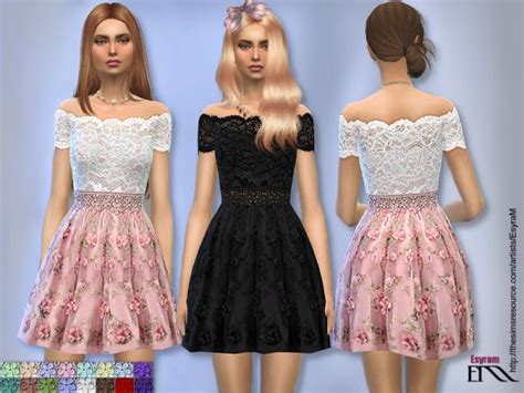 The Sims Resource Floral Applique Tulle Dress By Esyram • Sims 4 Downloads