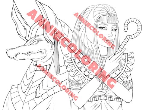 Adult Coloring Page Osiris And The Priestess Of Ancient Egypt Etsy