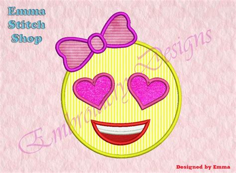 Emoji Applique Embroidery Designs Smiley Heart Machine Etsy