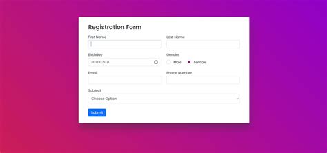 Bootstrap 5 Trendy Student Registration Form Example