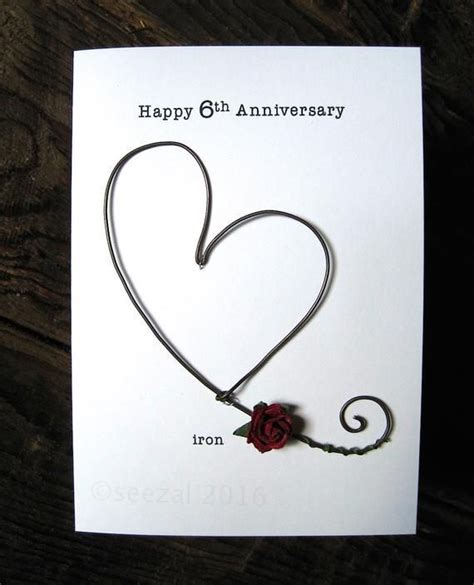 Happy 6th Wedding Anniversary Keepsake Card Iron Wire Heart 6 Years