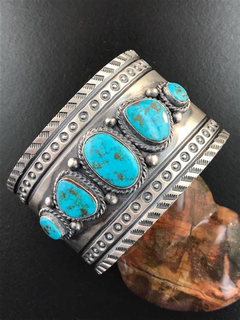 Sterling Silver Turquoise Bracelet Cuff Wide And Heavy Etsy